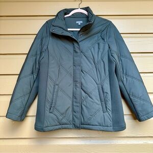 T by Talbots Green Grey Puffer Coat Jacket Size Large Petite